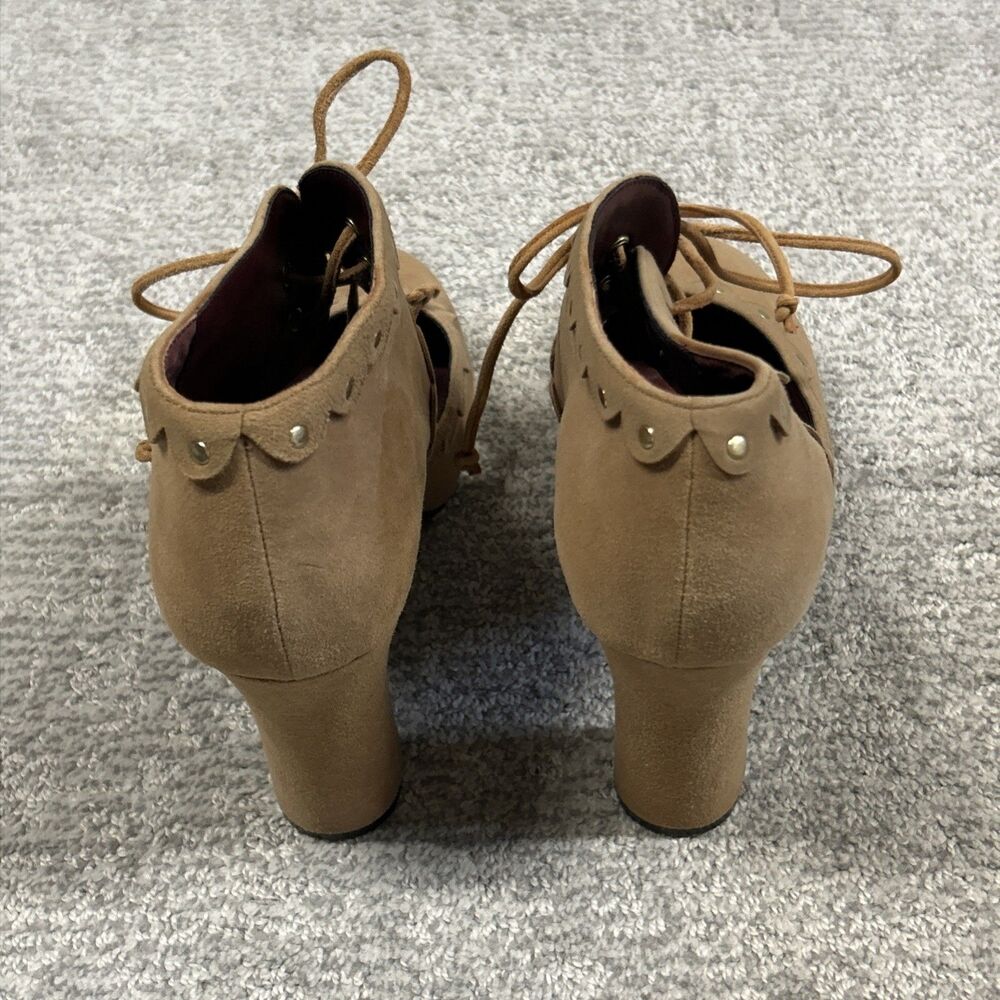Poetic License Brown Suede Pumps Heels Womens 10 EU 41 Scalloped Trim Shoes Lace - Picture 8 of 11
